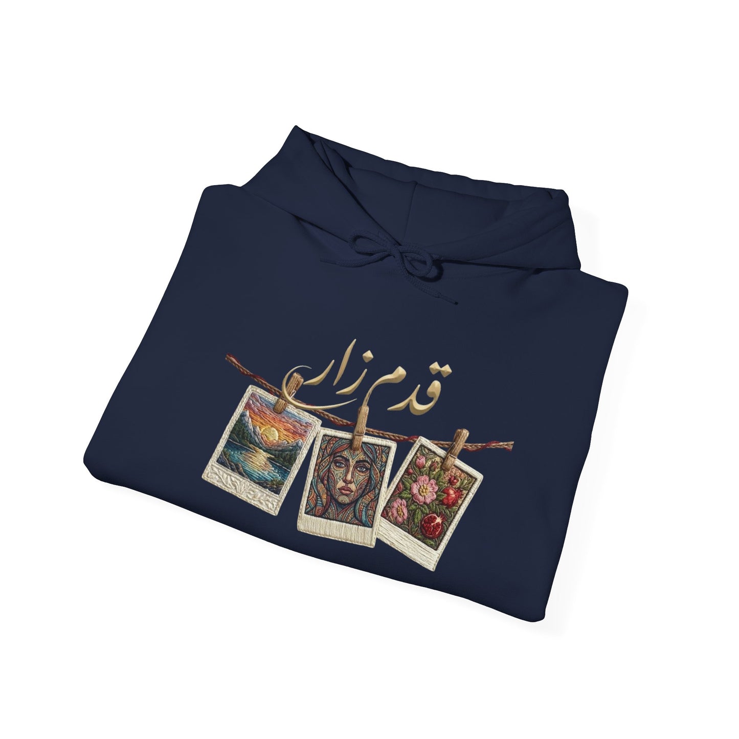 Vintage Polaroids Artwork Hoodie | Photo Collage, Arabic Script