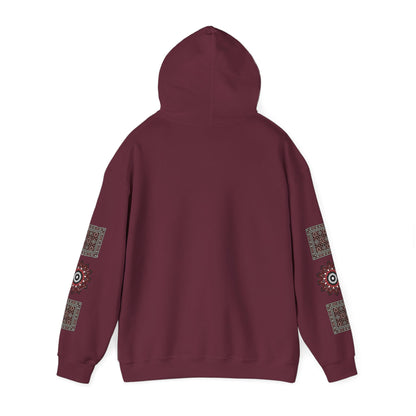 Arabic Calligraphy Panel Hoodie | Geometric Floral Sleeve Pattern