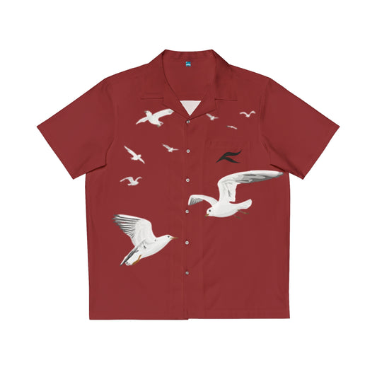 Seagulls Flight Hawaiian Shirt | Red AOP Camp Collar Shirt with Arabic Script