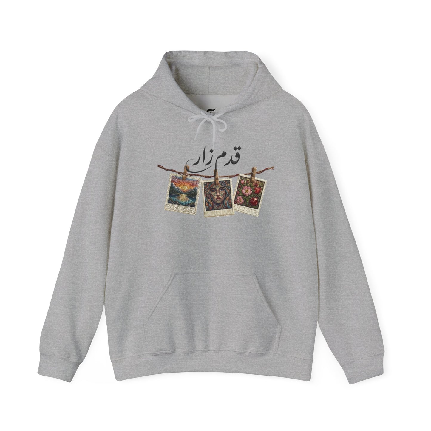 Vintage Polaroids Artwork Hoodie | Photo Collage, Arabic Script