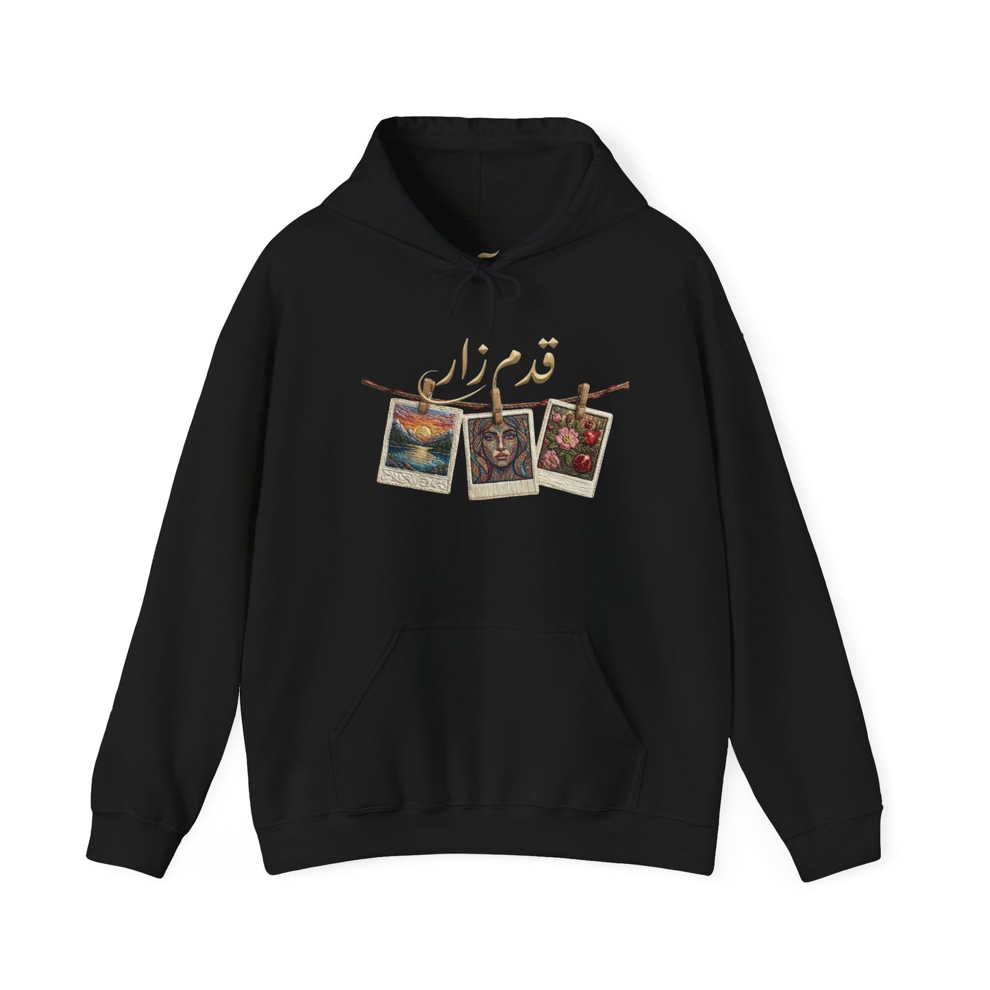 Vintage Polaroids Artwork Hoodie | Photo Collage, Arabic Script