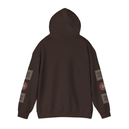 Arabic Calligraphy Panel Hoodie | Geometric Floral Sleeve Pattern