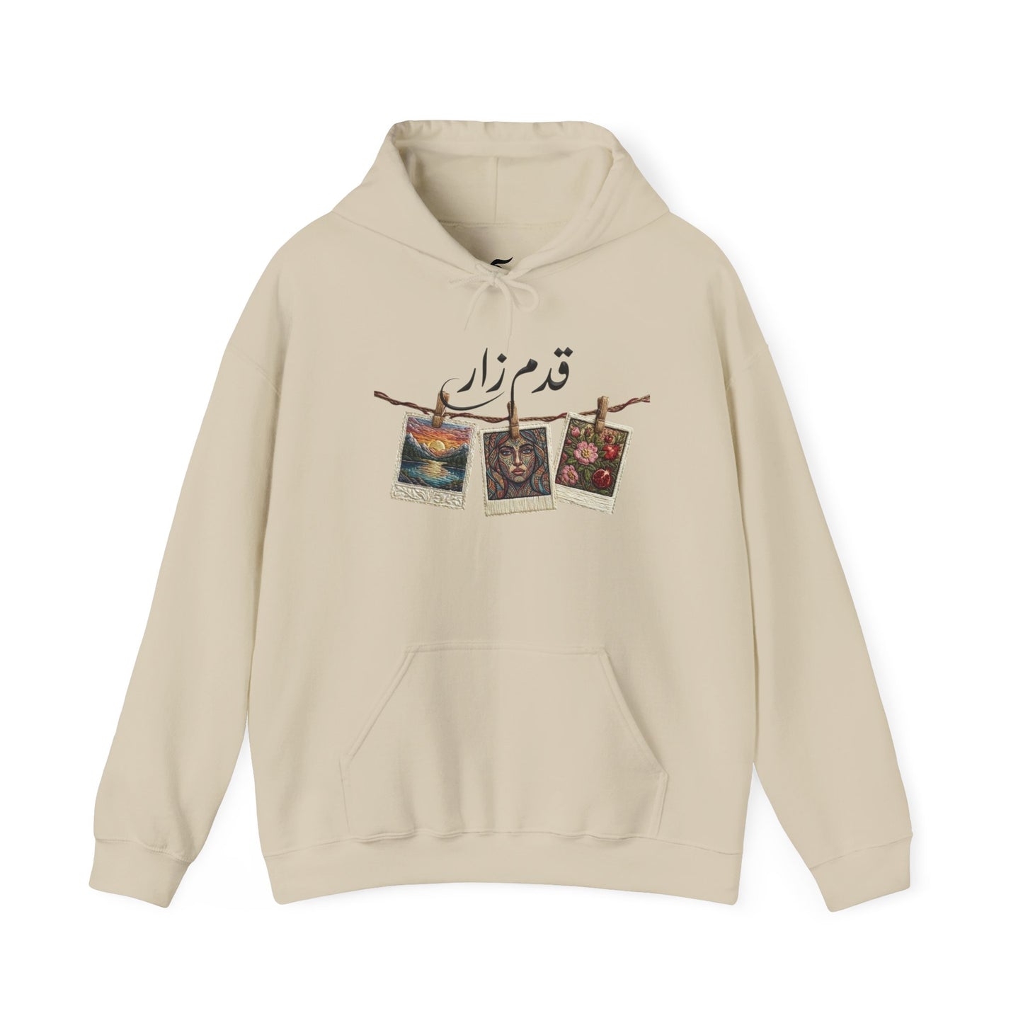 Vintage Polaroids Artwork Hoodie | Photo Collage, Arabic Script