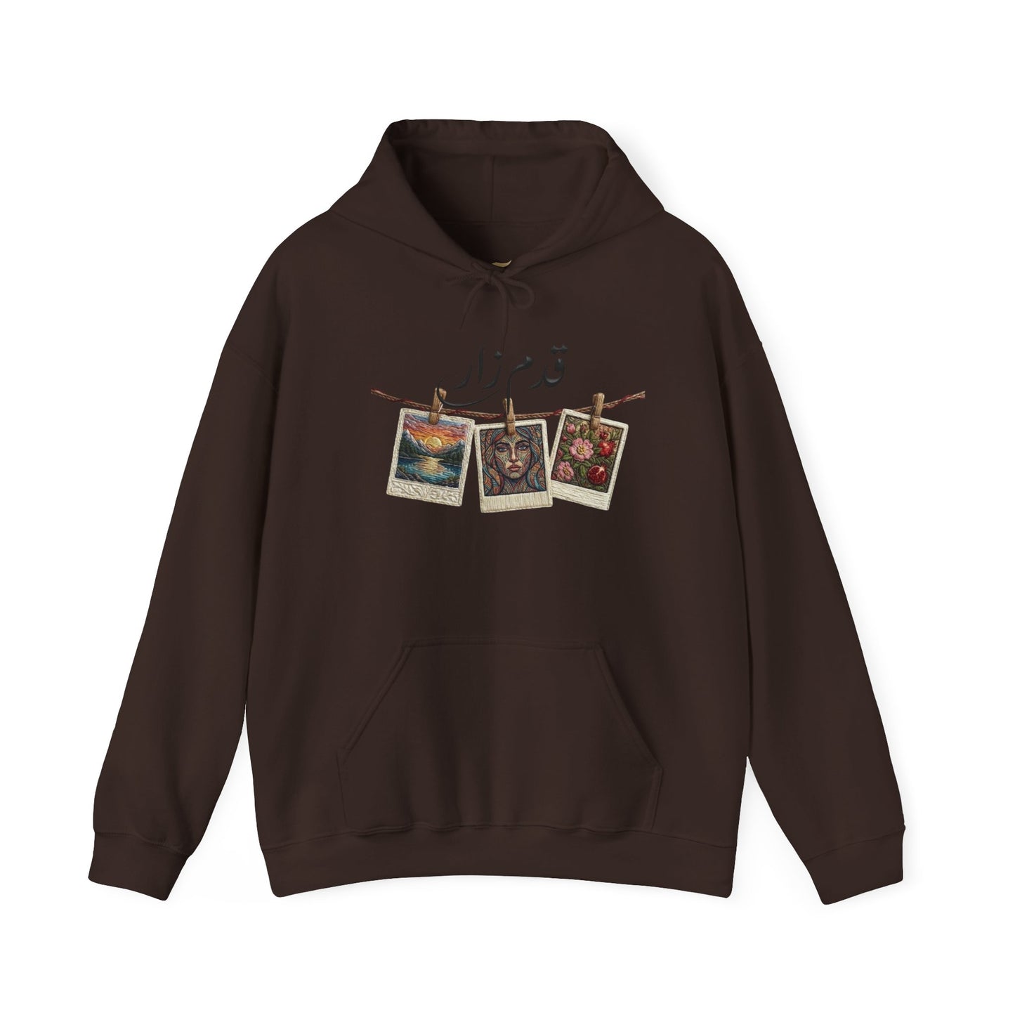 Vintage Polaroids Artwork Hoodie | Photo Collage, Arabic Script