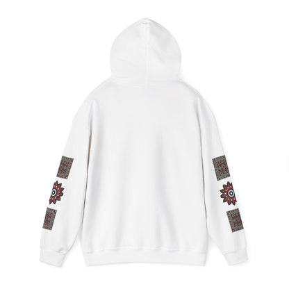 Arabic Calligraphy Panel Hoodie | Geometric Floral Sleeve Pattern