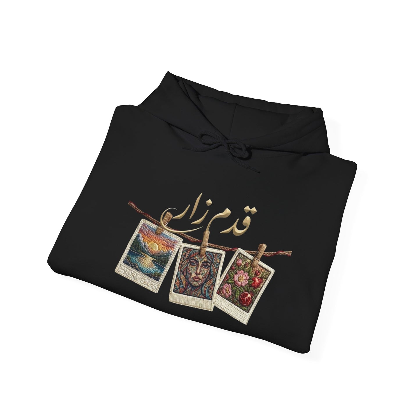 Vintage Polaroids Artwork Hoodie | Photo Collage, Arabic Script