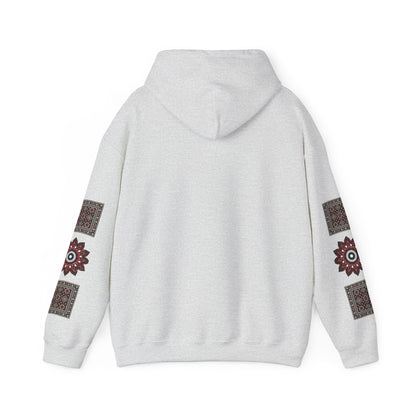 Arabic Calligraphy Panel Hoodie | Geometric Floral Sleeve Pattern