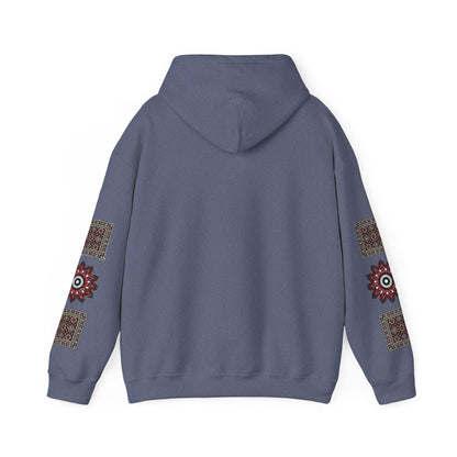 Arabic Calligraphy Panel Hoodie | Geometric Floral Sleeve Pattern