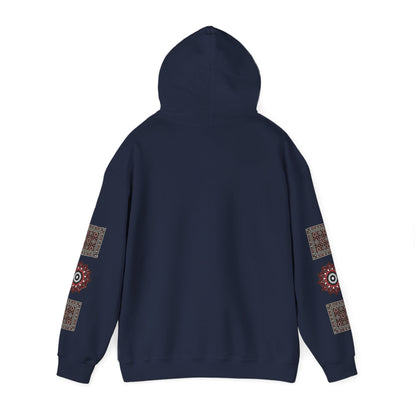 Arabic Calligraphy Panel Hoodie | Geometric Floral Sleeve Pattern