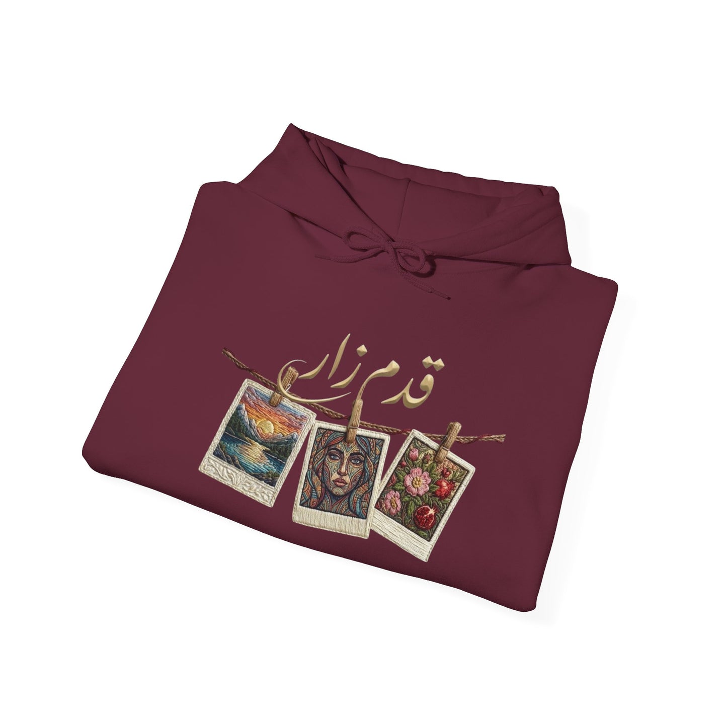 Vintage Polaroids Artwork Hoodie | Photo Collage, Arabic Script
