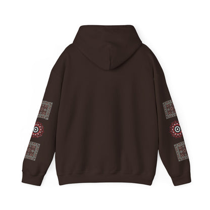 Arabic Calligraphy Panel Hoodie | Geometric Floral Sleeve Pattern