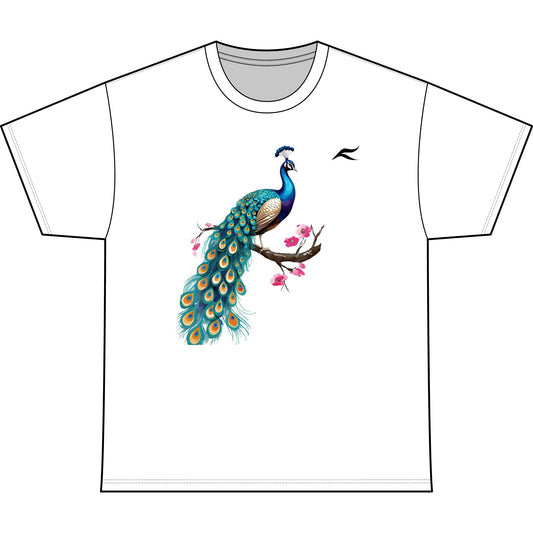 Peacock Illustration Tee | Floral Branch Bird Graphic Shirt