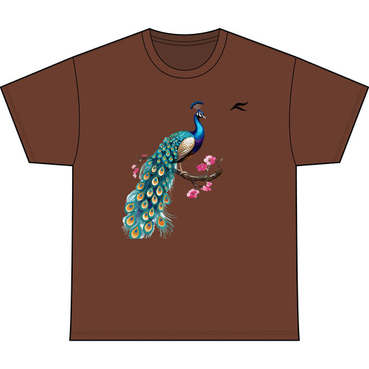 Peacock Illustration Tee | Floral Branch Bird Graphic Shirt