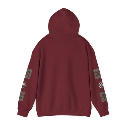 Arabic Calligraphy Panel Hoodie | Geometric Floral Sleeve Pattern