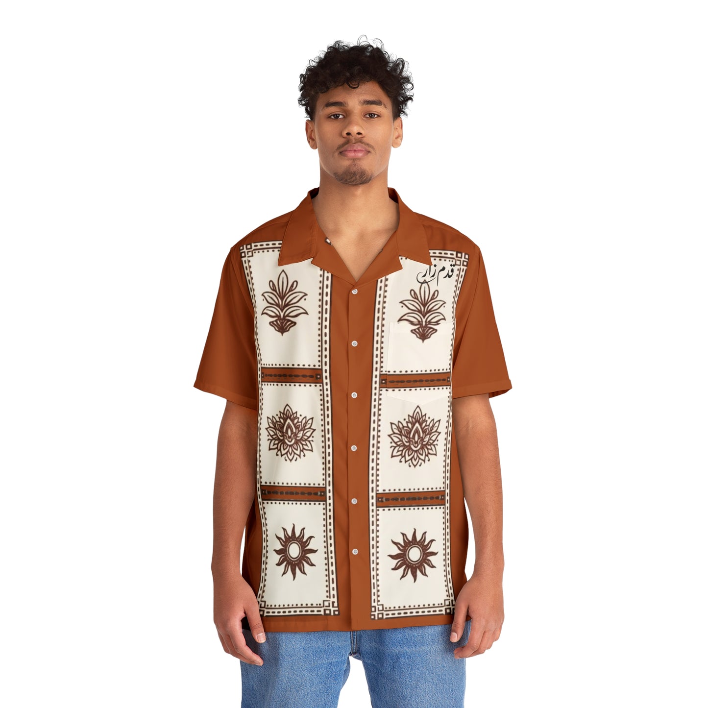 Tropical Panel Print Hawaiian Shirt | Rust Floral Motif