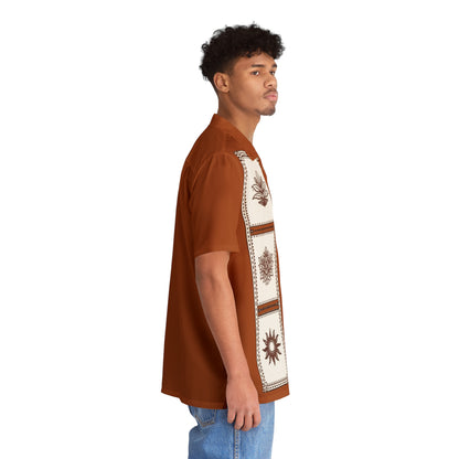 Tropical Panel Print Hawaiian Shirt | Rust Floral Motif
