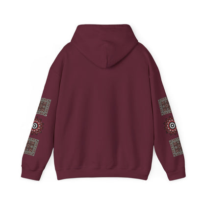 Arabic Calligraphy Panel Hoodie | Geometric Floral Sleeve Pattern