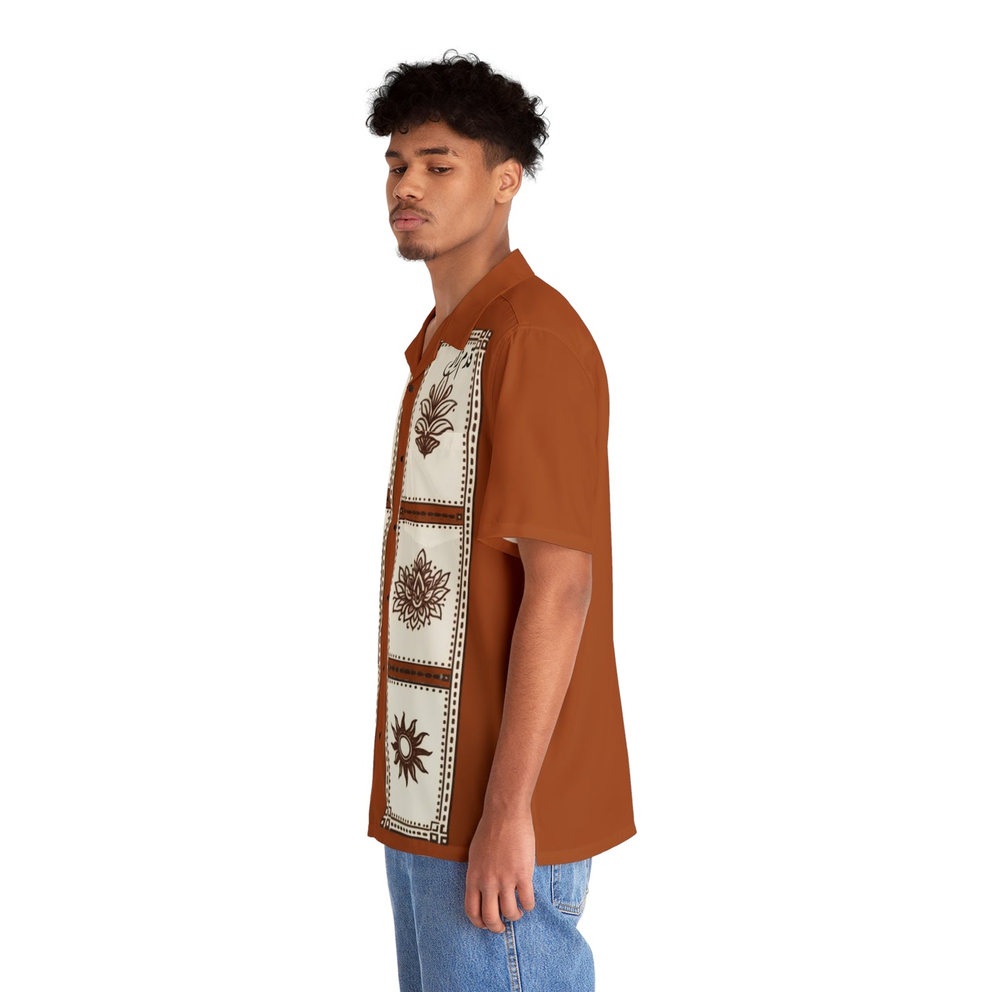 Tropical Panel Print Hawaiian Shirt | Rust Floral Motif