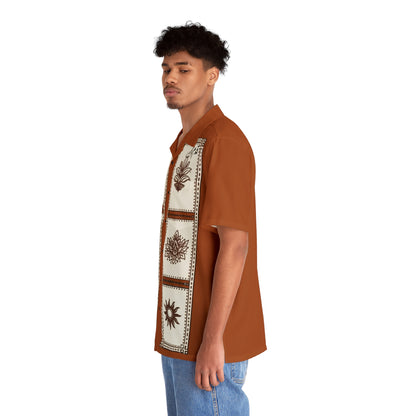 Tropical Panel Print Hawaiian Shirt | Rust Floral Motif