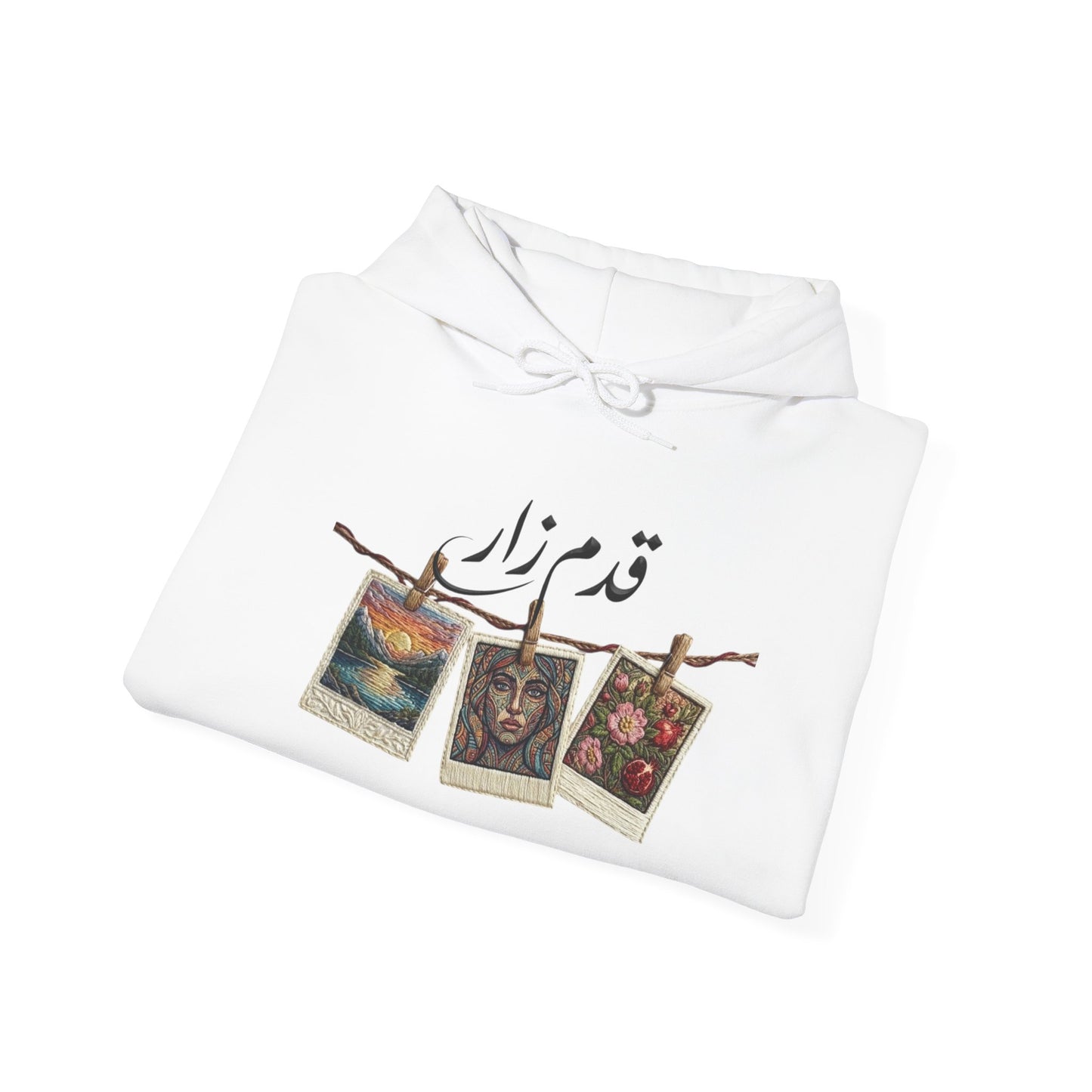 Vintage Polaroids Artwork Hoodie | Photo Collage, Arabic Script