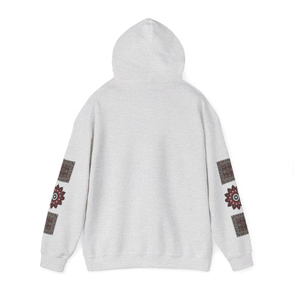 Arabic Calligraphy Panel Hoodie | Geometric Floral Sleeve Pattern